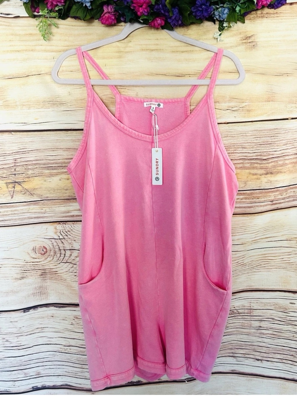 Sundry Women’s Washed Pink Spaghetti Strap Short Jumpsuit Romper M NWT - Picture 2 of 7